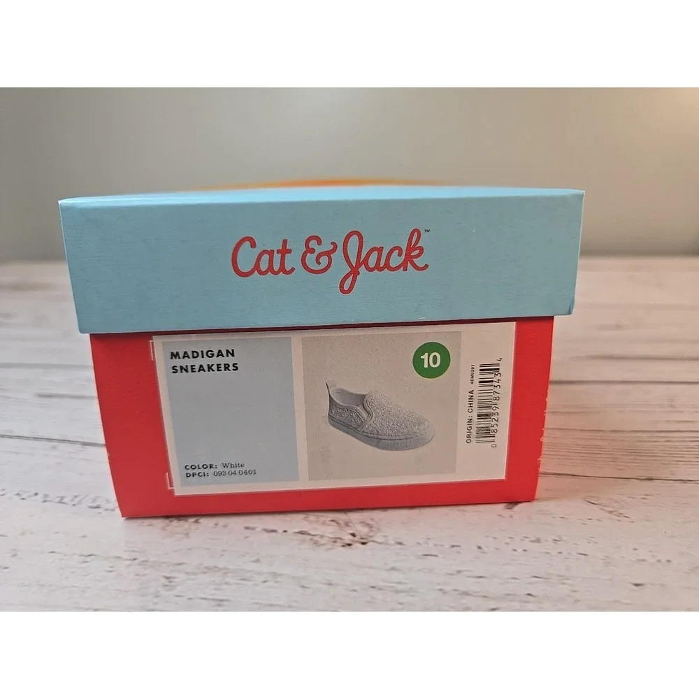 Cat & Jack Girl Size 10 Madigan White Glitter Sparkle Slip on Casual Shoes *New*